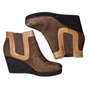 Tommy Bahama Kishiko Suede Leather Wedge Ankle Boots Women's Size 9B Brown